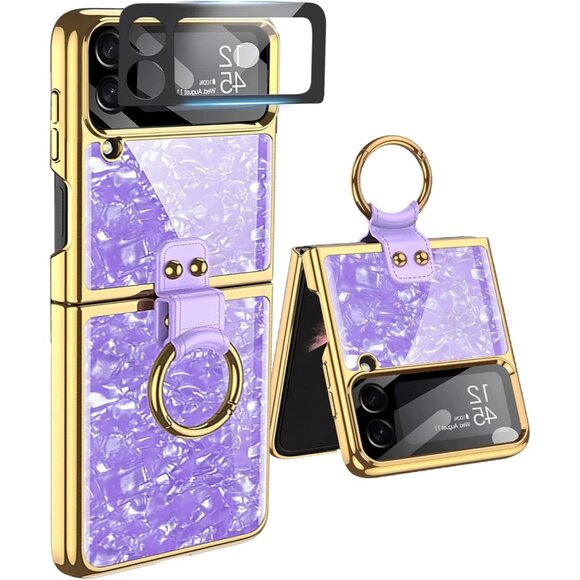 Samsung Galaxy Z Flip4 Electroplated Luxury Ring Cover Purple With Key Chain - Picture 1 of 4